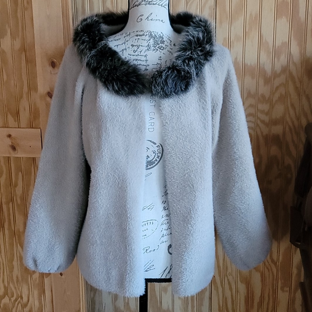 JOY JOY Faux Fur Collar Cardigan Mocha/Taupe